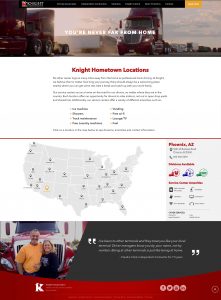 driveknight driver recruiting website locations page design