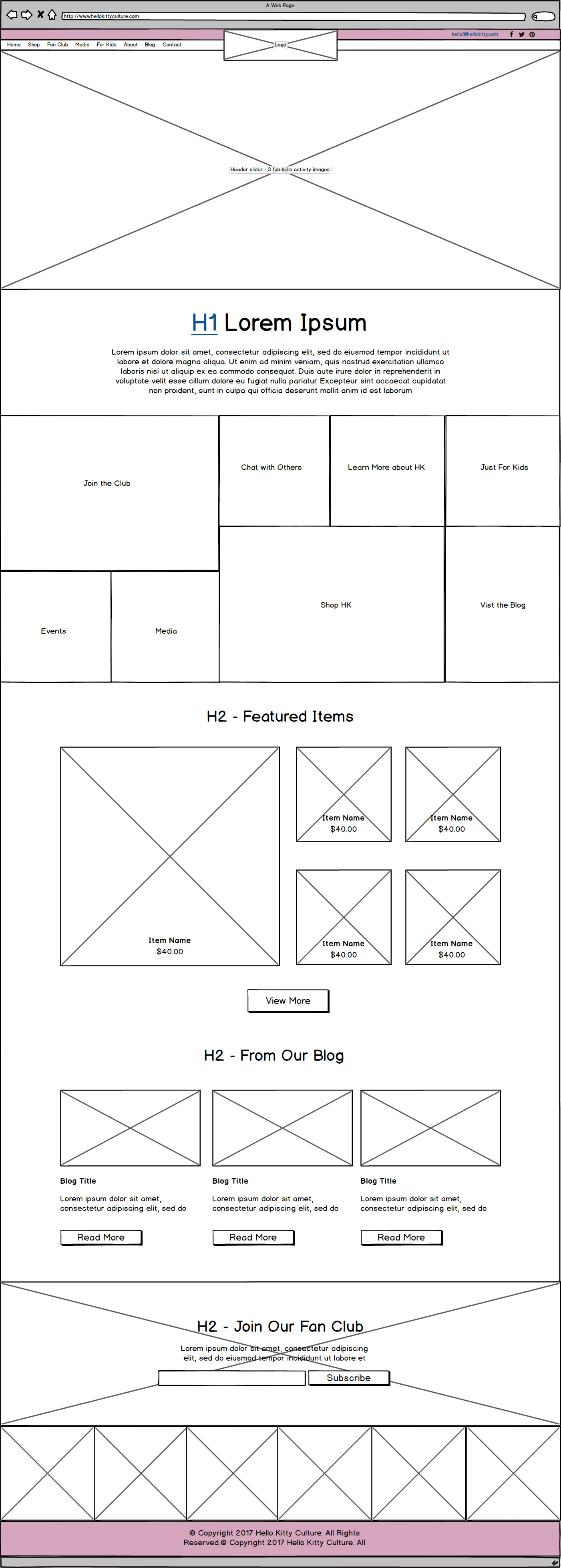 HK Culture Fan website design home page wireframe