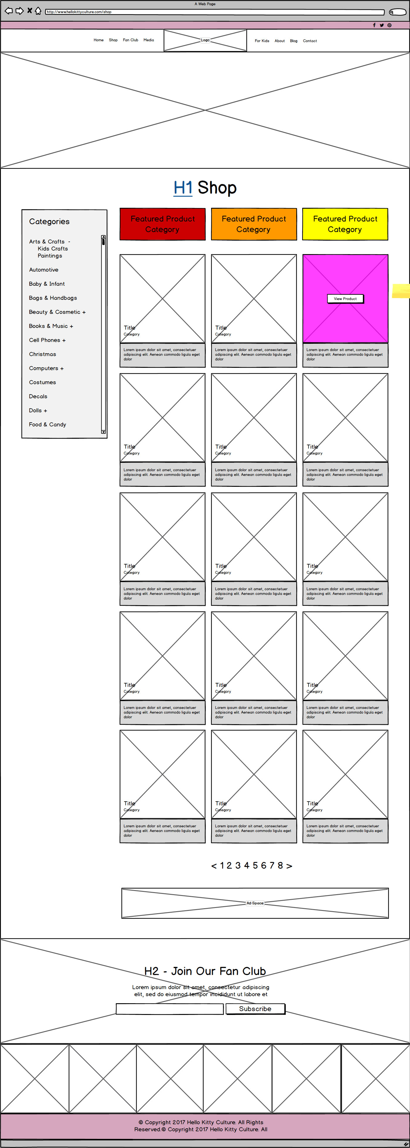 HK Culture Fan website design shop page wireframe